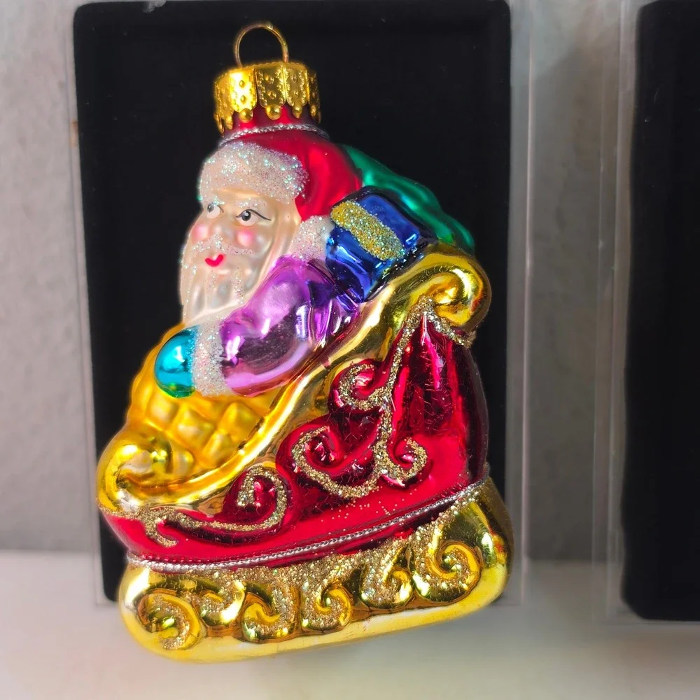 Target Santa Christmas Glass Ornaments Multicolor Sleigh 2004 Set of 2
